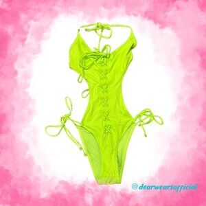 Skims Neon Green Recycled Swim Lace-Up Monokini